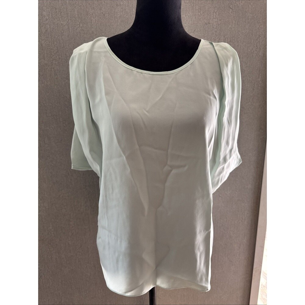 Amanda Uprichard 100% Silk Blouse Small Mint Green Pleated Shoulder Size Small